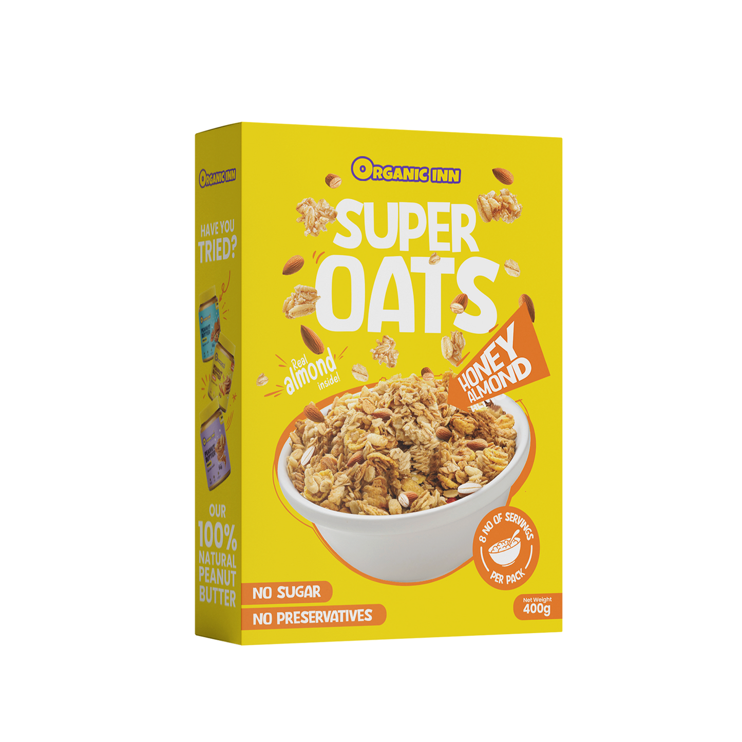 Organic Inn Honey Almond Super Oats (400g) - Healthy Breakfast Pakistan.